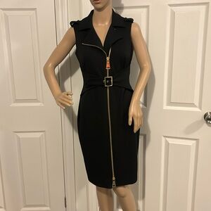 CALVIN KLEIN BLACK WITH GOLD ZIPPER MIDI DRESS SIZE 4